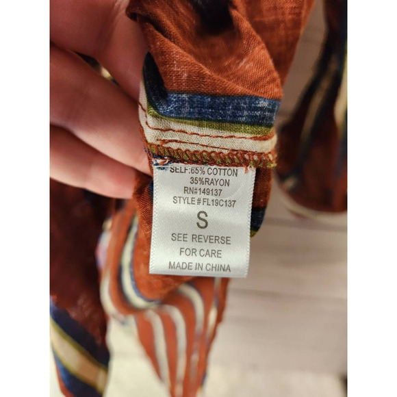 Favlux Womens Hi Lo Top Multicolor Striped Long Sleeve Button Tie Front Blouse S - Picture 6 of 6